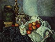 stilleben med krukor och frukt Paul Cezanne